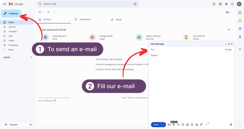 Email interface showing where to compose